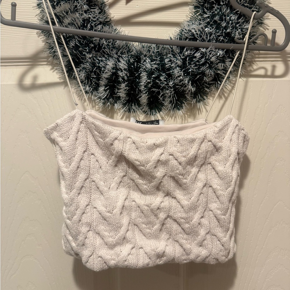 Zara White Cable Knit Crop Top